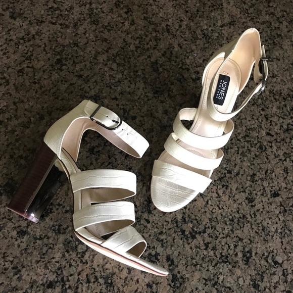 Jones New York Croc Cream Colored Metallic Inset High Heel Ankle Strap Sandal - Picture 7 of 8